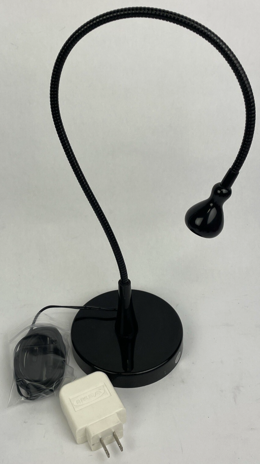 Vintage IKEA JANSJO Goose Neck Desk Lamp light LED warm BLACK w White Adapter