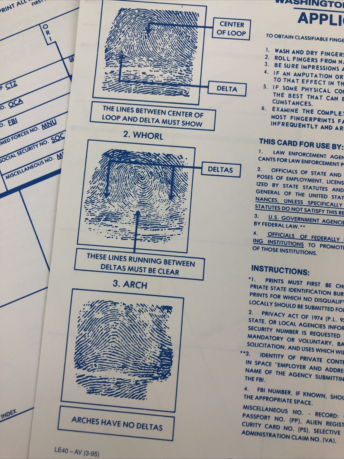FBI FD-258 Fingerprint Card set of two for federal job applicants - FREE SHIP