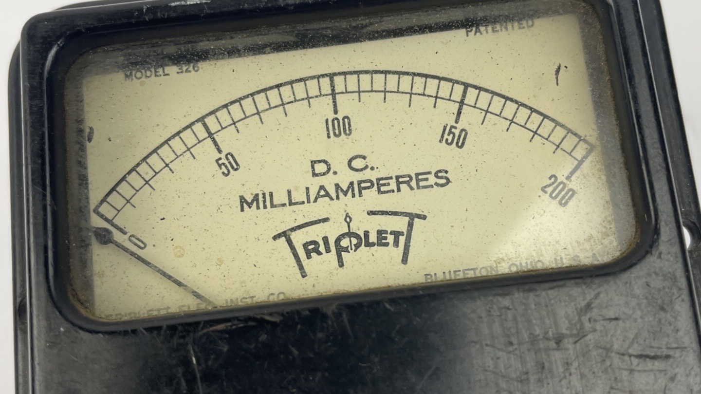 D.C. Milliamperes Panel Meter Triplett Electrical co. Model 326 Made in the USA