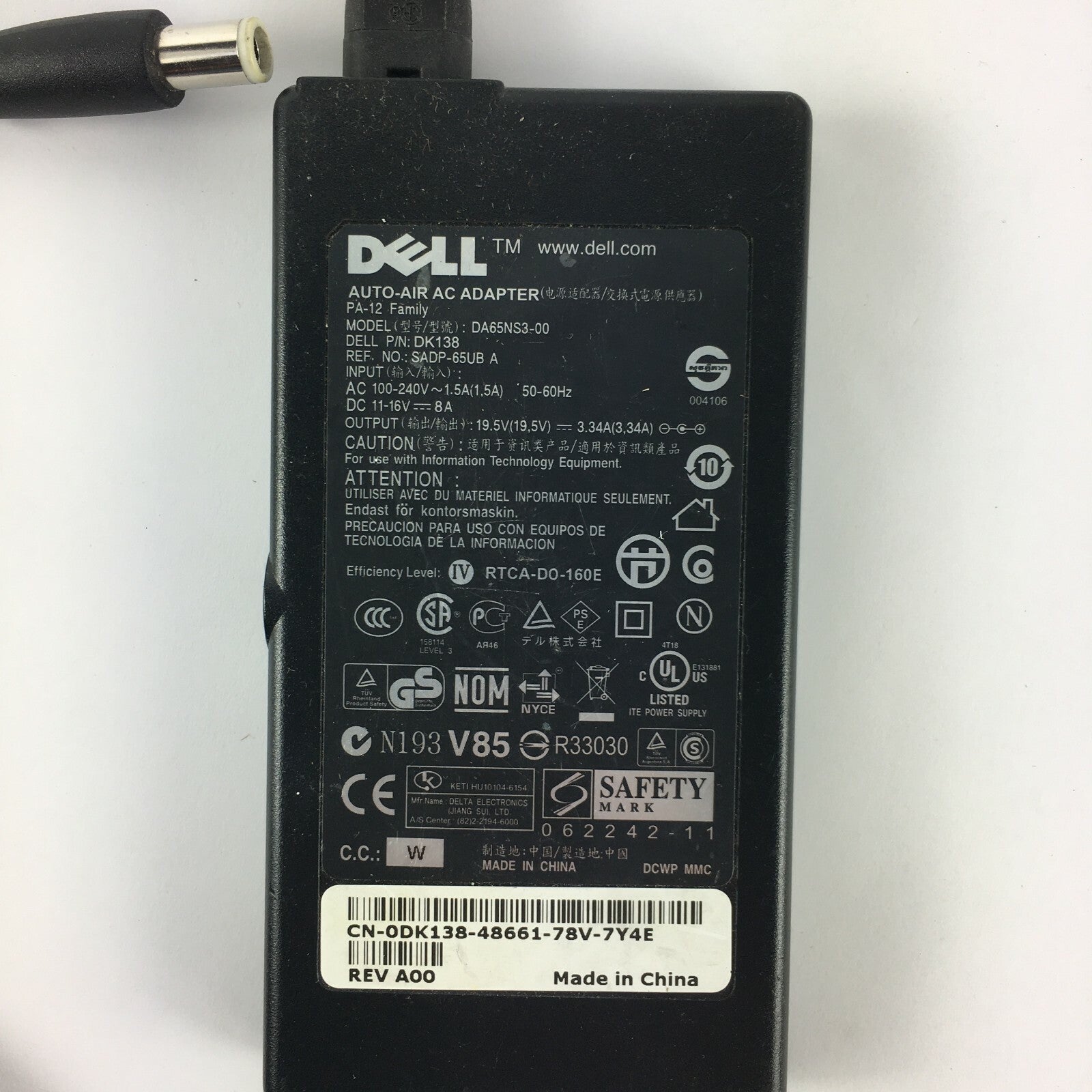 Genuine Dell DA65NS3-00 Output 19.5 V 3.34 A Power Supply Adapter A25