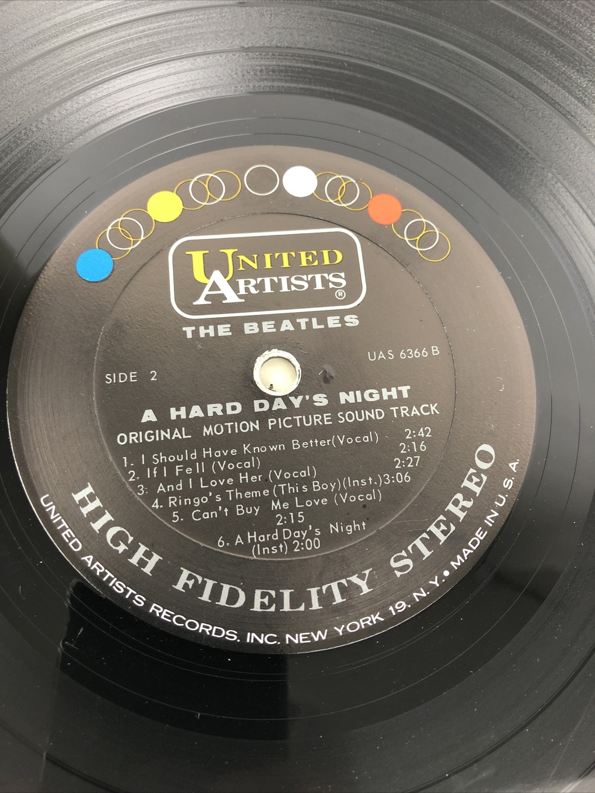 THE BEATLES "A Hard Day's Night" United Artists #UAS 6366 (black label) LP