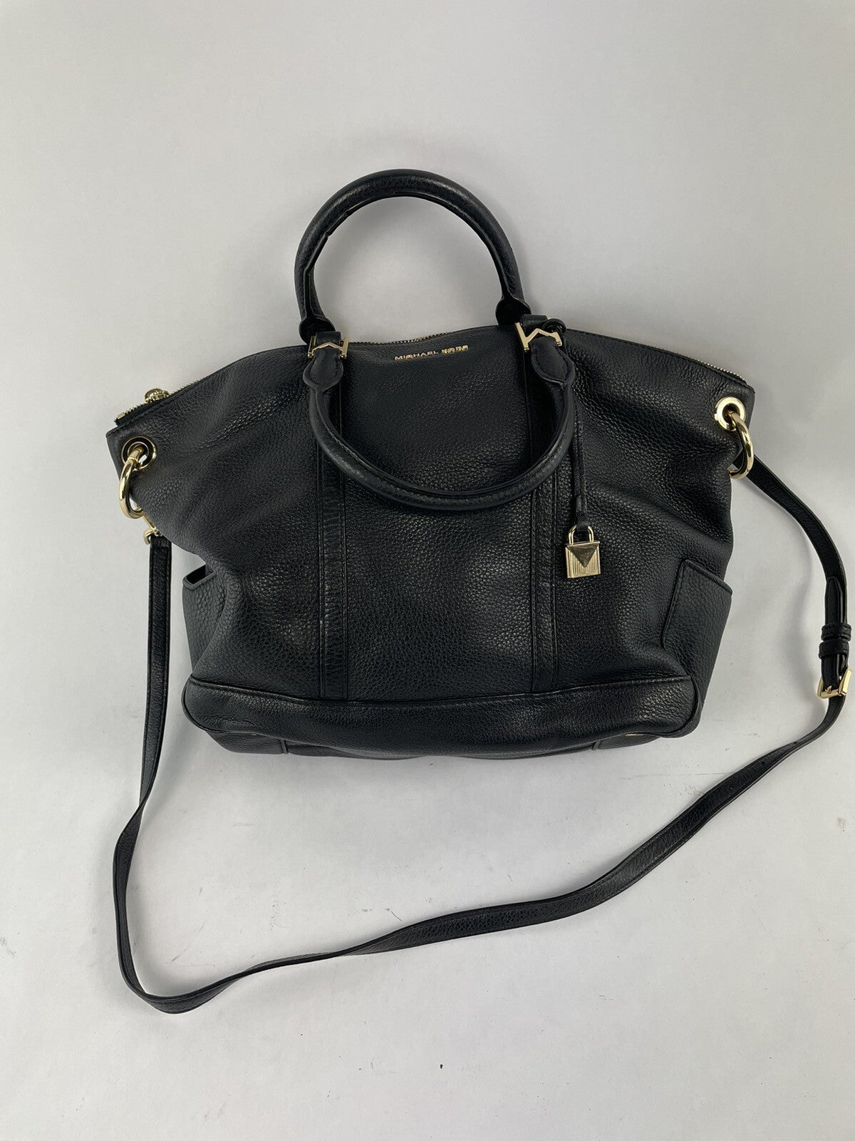 Michael Kors Beckett Large Top Zip Leather Satchel Crossbody Bag Black # 30T7GBU