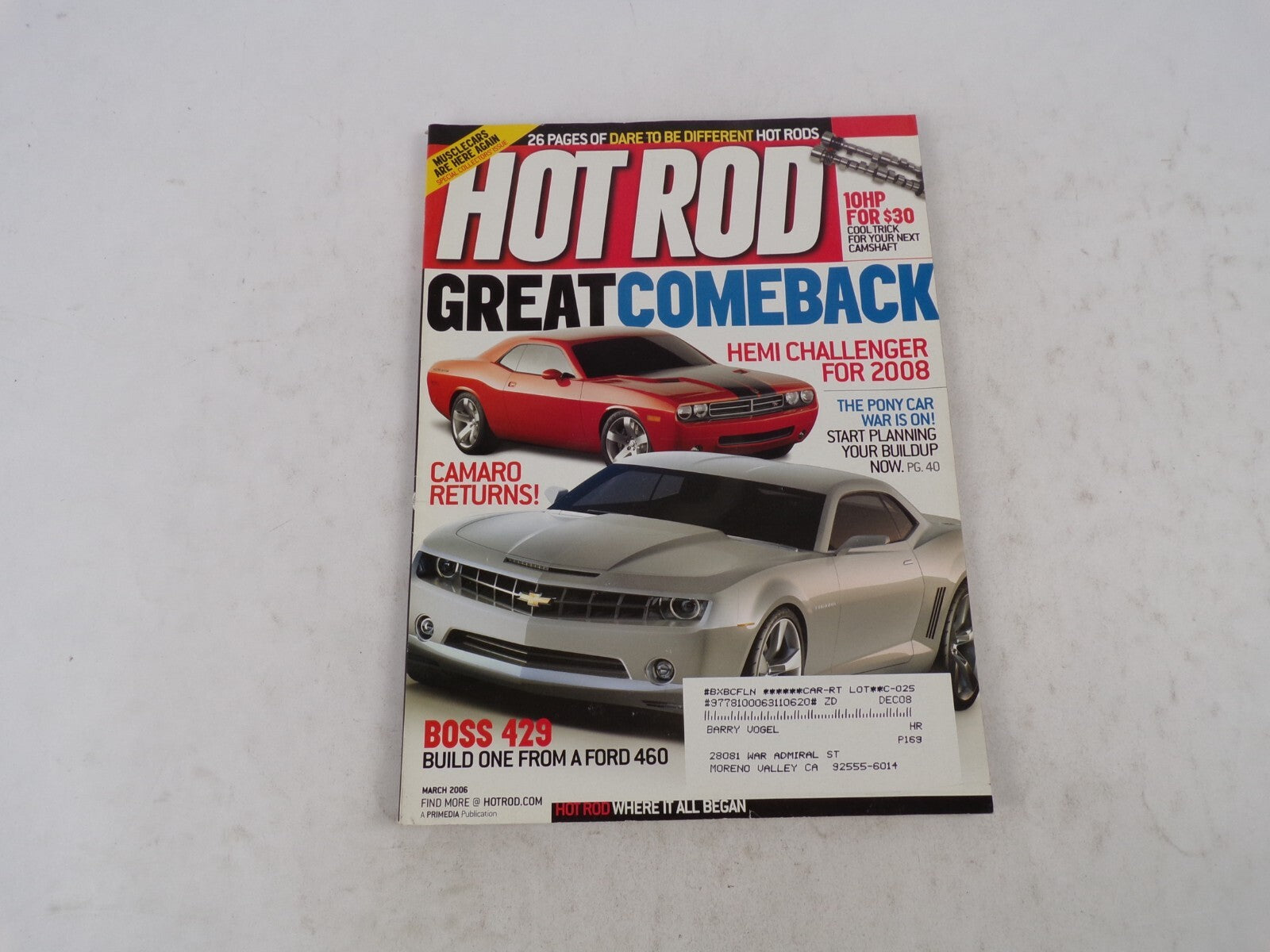 December 2002 Hot Rod Great Comeback Hemi Challenger FOR 2008 Camaro Returns!