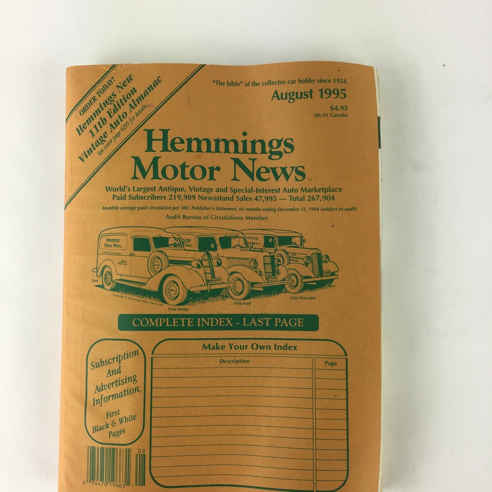 August 1995 Hemmings Motor News 11th Edition Vintage Auto Almanac AntiqueVintage