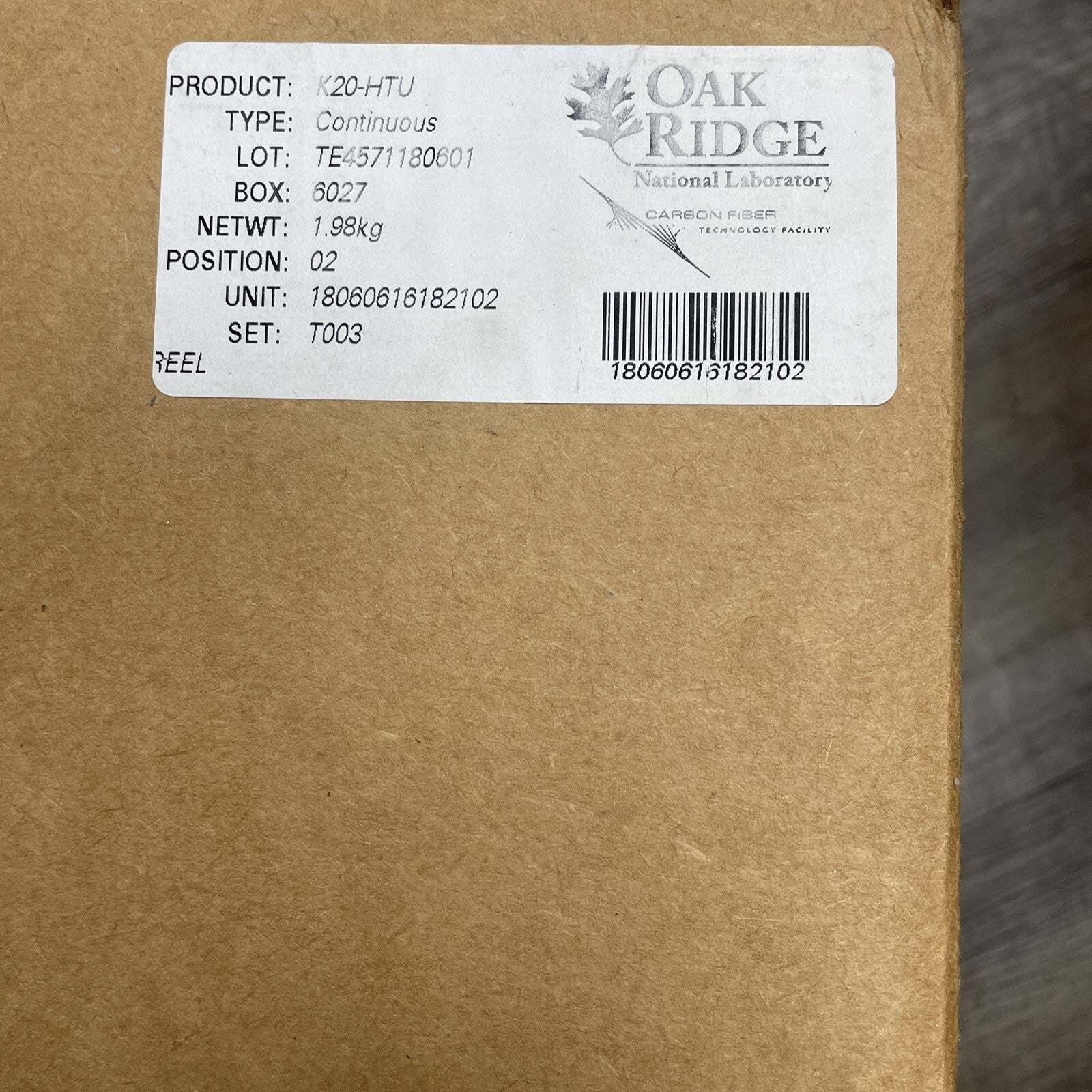 Oak Ridge Carbon Fiber 1.98 KG - 4.36 lbs. Roll Tow Forged Yarn Filament K20-HTU