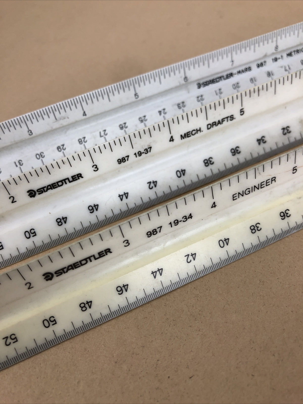 Lot of 3 DRAFTING Engineer Metric rulers TRIANGLE Staedtler 987 19-34 19-37 19-1