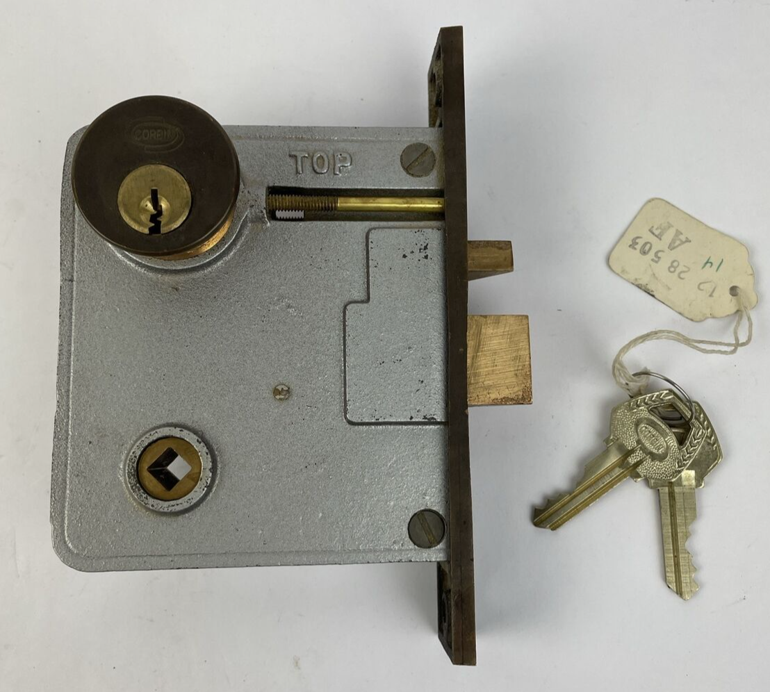 CORBIN 1348 1/2 PUSH BUTTON ENTRY MORTISE LOCK w CYLINDER KEYS LOOK