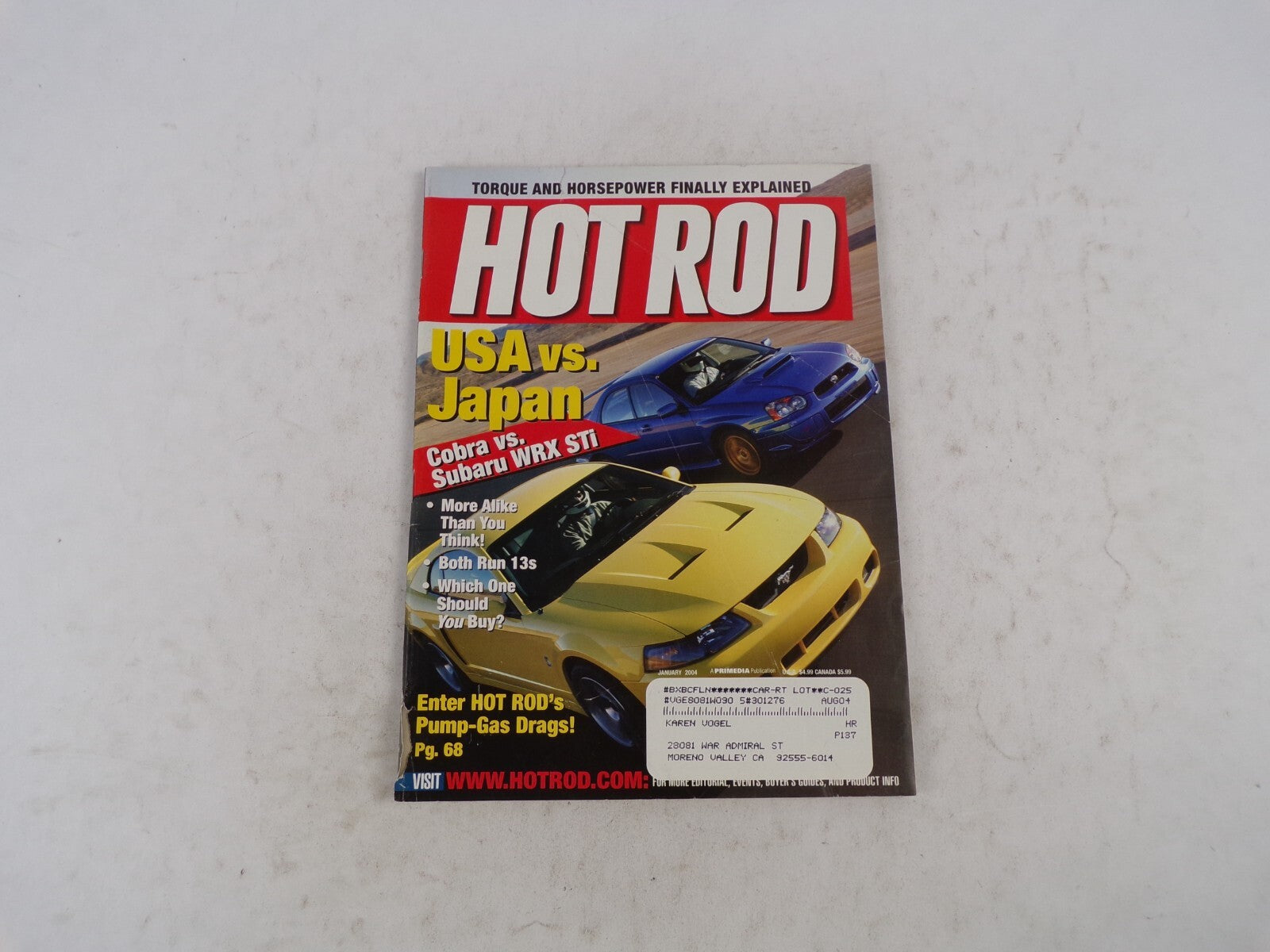 January 2004 Hot Rod USA Vs. Japan Cobra Vs. Subaru WRX STI More Alike Than You