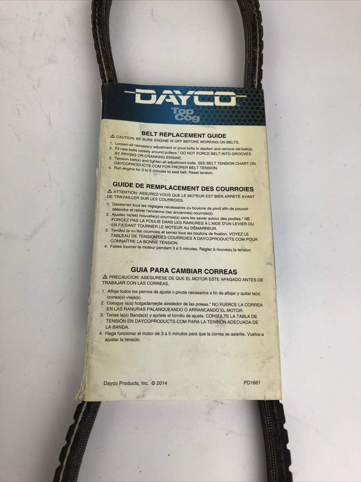 Dayco Top Cog 15295 110A750 accessory drive V-belt NOS OEM replacement automotive cogged drive belt.