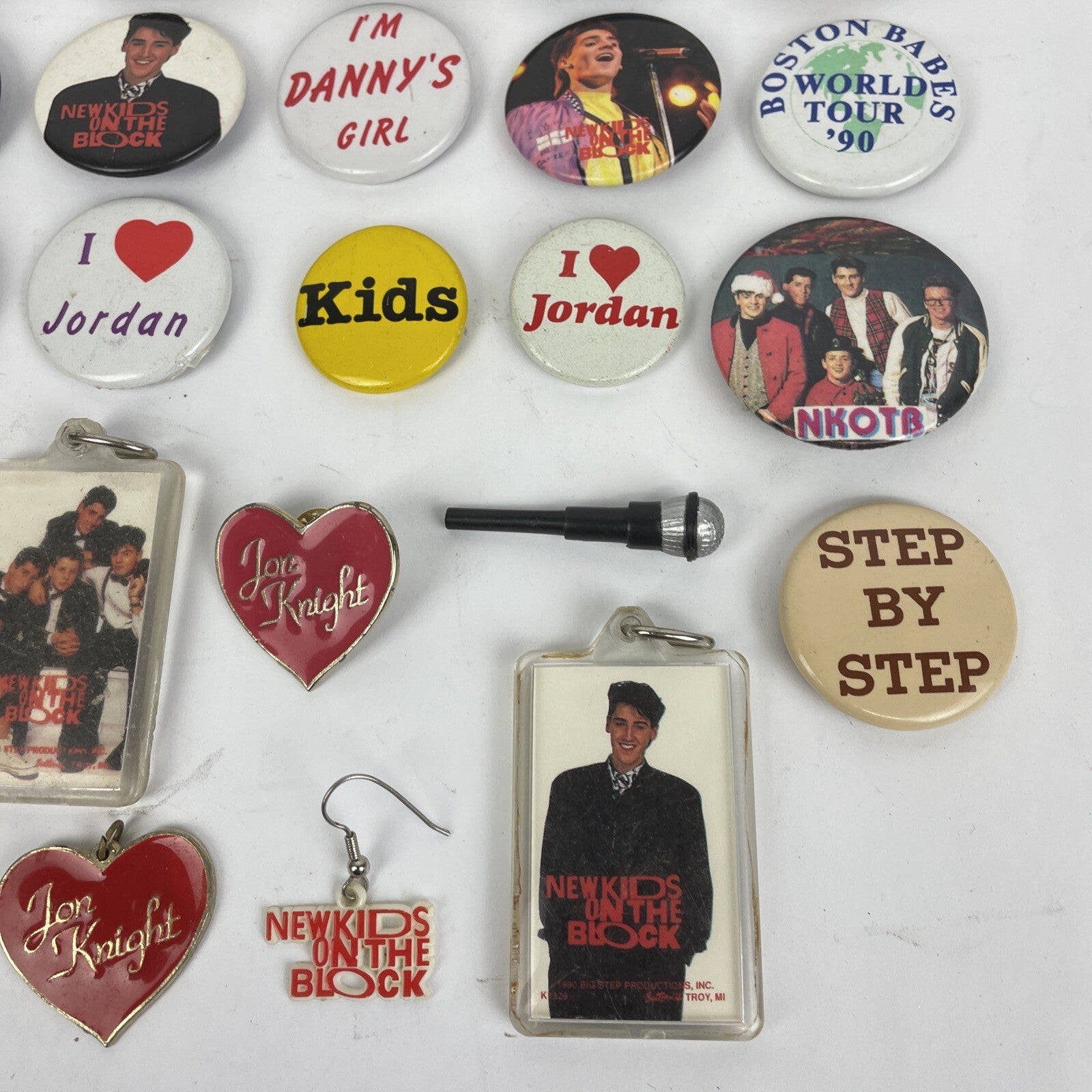 Lot of 45 New Kids On The Block buttons pins keychain and vintage NKOTB collectibles from the 90s and Y2K era
