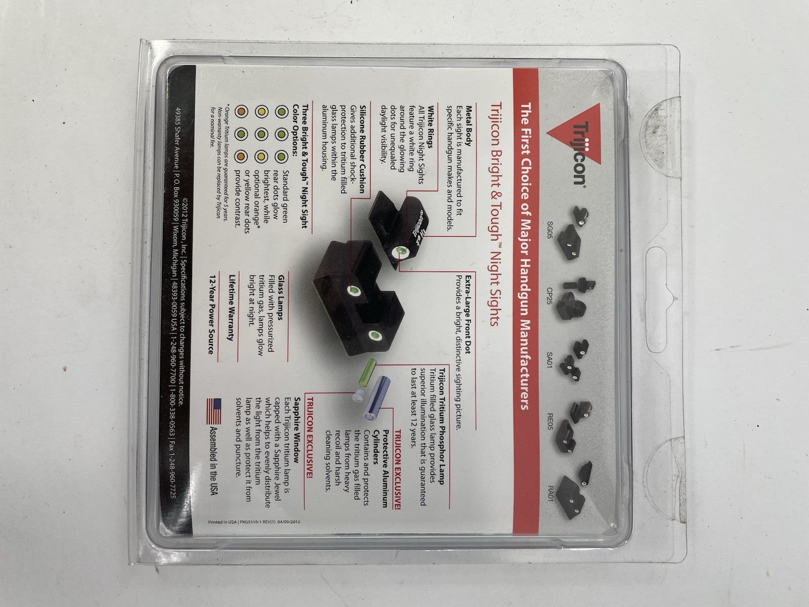 Trijicon Night Sight Set SG01 Green #8 Front & Rear SIG P225/226/228/239 600448