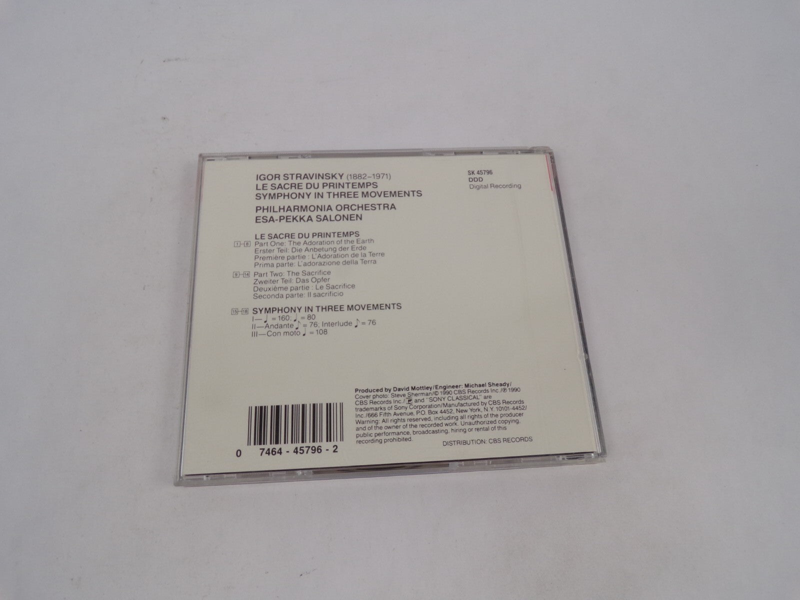 ESA-Pekka Salonen Stravinsky Le Sacre Du Printemps Symphony In Three MovemeCD#69