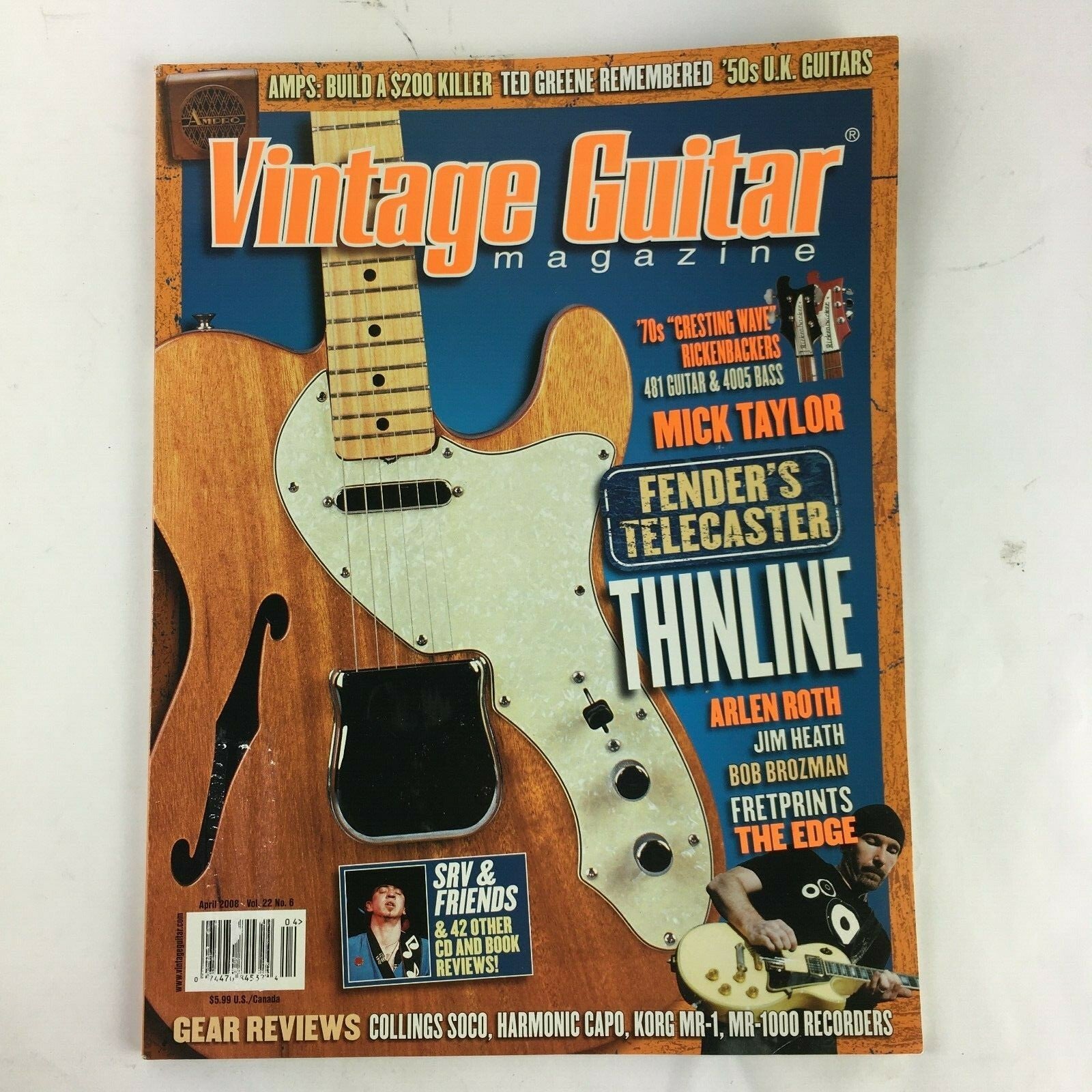 April 2008 Vintage Guitar Magazine Mick Taylor Thinline Arlen Roth Jim Heath