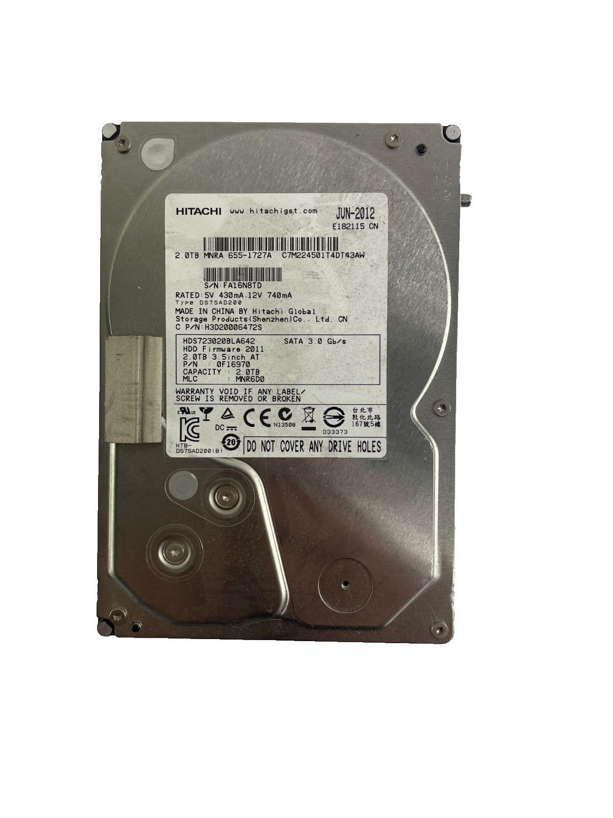 Hitachi Model HDS723020BLA642 SATA Internal Hard Drive 2 TB Deskstar Cache 64 MB