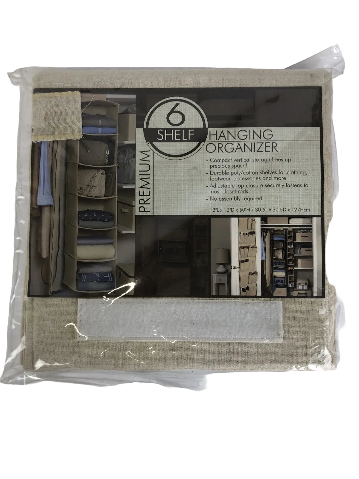 Collapsible six-shelf hanging closet organizer for clothes and accessories
