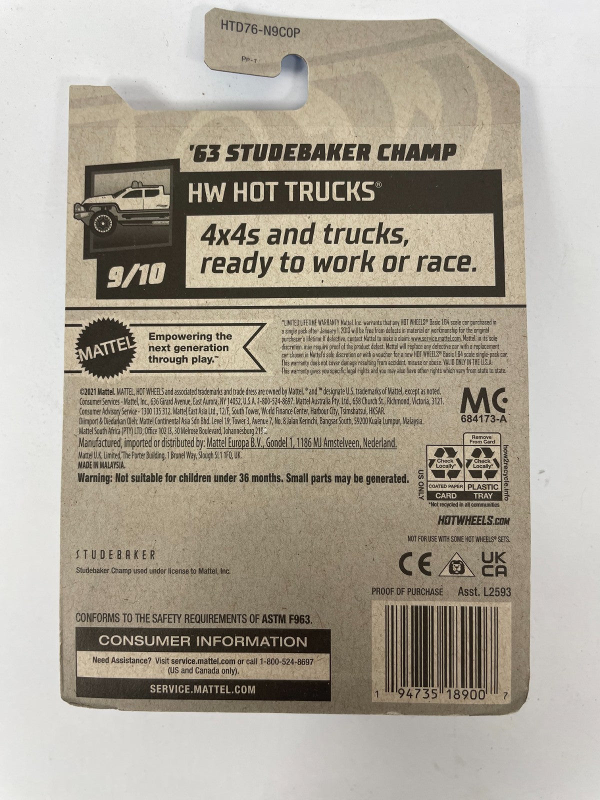 Van / Sports Car / HotWheels HW Hot Trucks 63 Studebaker Champ H40