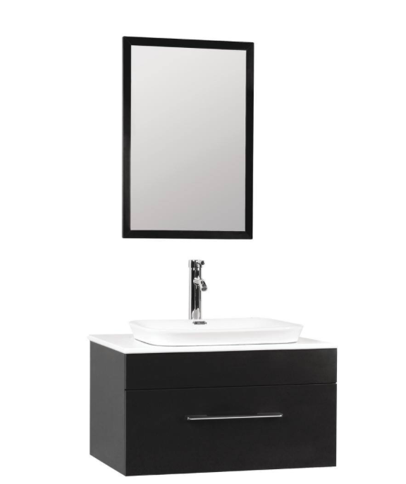 Sabrina 30 in. W x 20 in. D Floating Vanity Black Engineered Stone White Basin