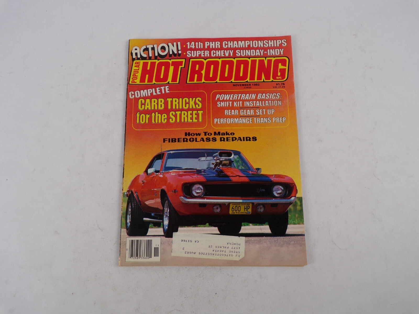 November 1982 Hot Rod Magazine Action! 14th PHR Championships Super Chevy Sunday