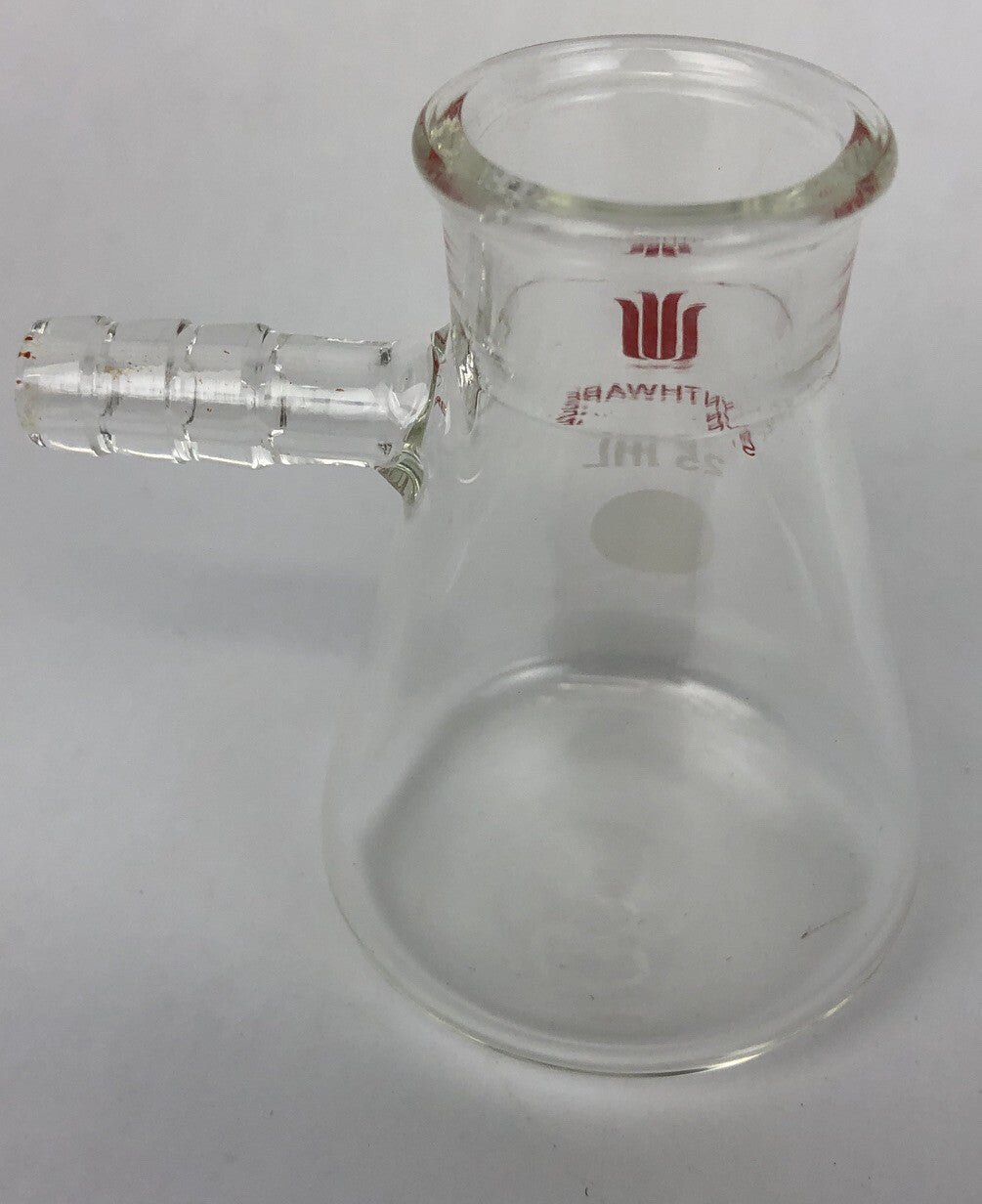 Synthware 25ml borosilicate glass laboratory filtering flask with vacuum side arm.