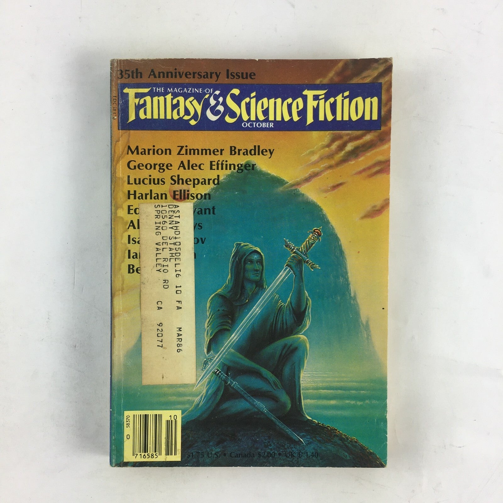 October Fantasy & Science Fiction Magazine Marion Zimmer Bradley Lucius Shepard