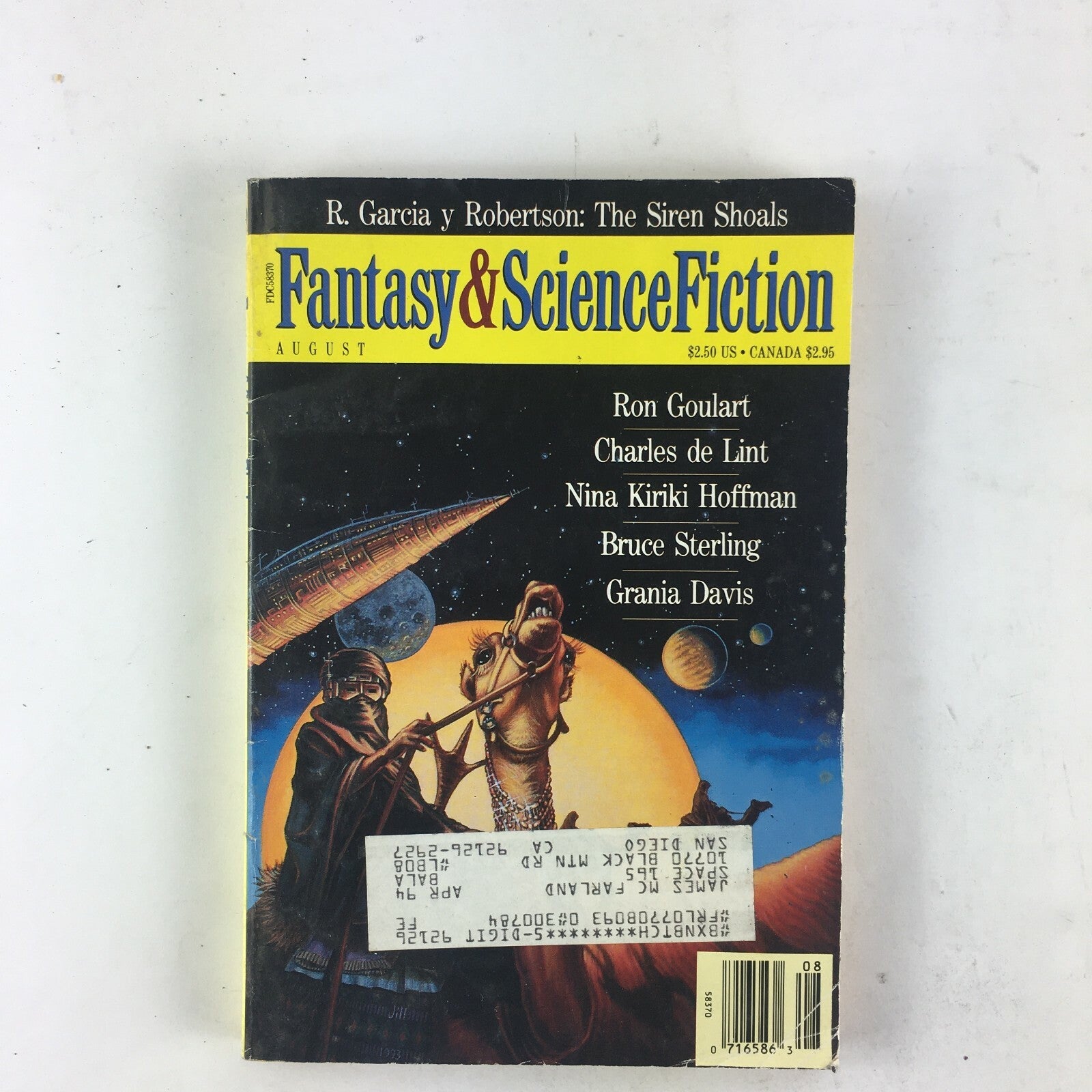 August Fantasy & Science Fiction MagazineRon GoulartCharles deLint BruceSterling