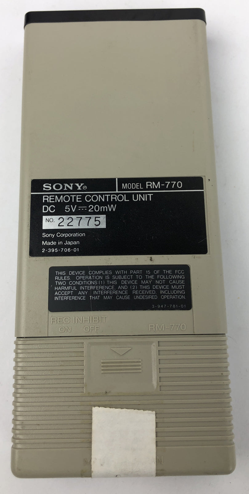 Vintage Sony RM-770 Genuine Remote Control for Betamax Recorder Made in Japan