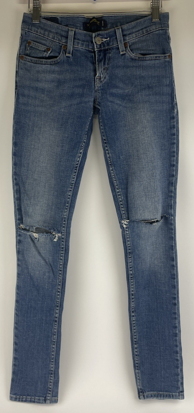 Levis 524 Too Superlow Jeans Women's Size 0M Light Wash Stretch - Worn Tattered