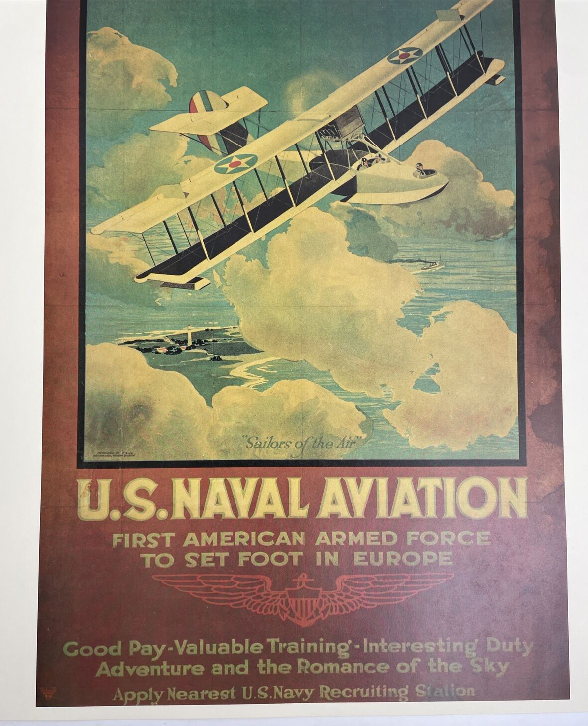 Vintage US Navy Recruiting Poster US Naval Aviation Sailors of the Air 20" x 16"