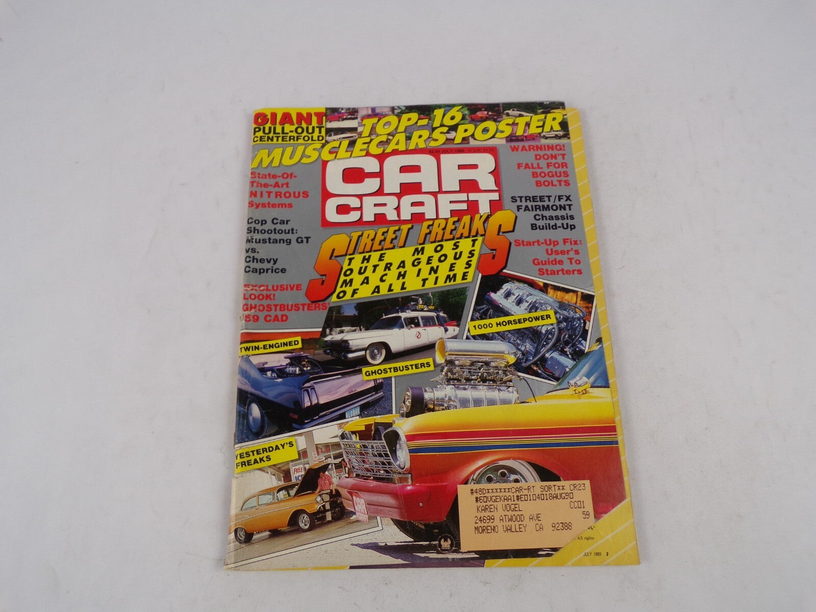 July 1989 Car Craft Street Freaks Giant Pull-Out Centerfold Top-16 Musclecars Po