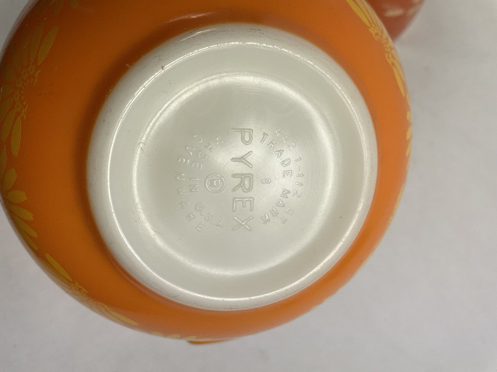 VTG Pyrex Gooseberry Cinderella Nesting Bowl Set 3 Orange White 442-443-444