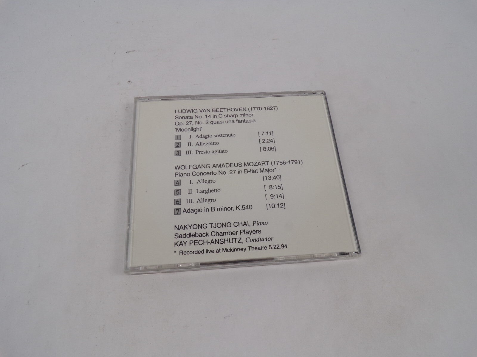 Beethoven Moonlight' Sonata Mozart Piano Concerto Nakyong Tjong Chai CD#69