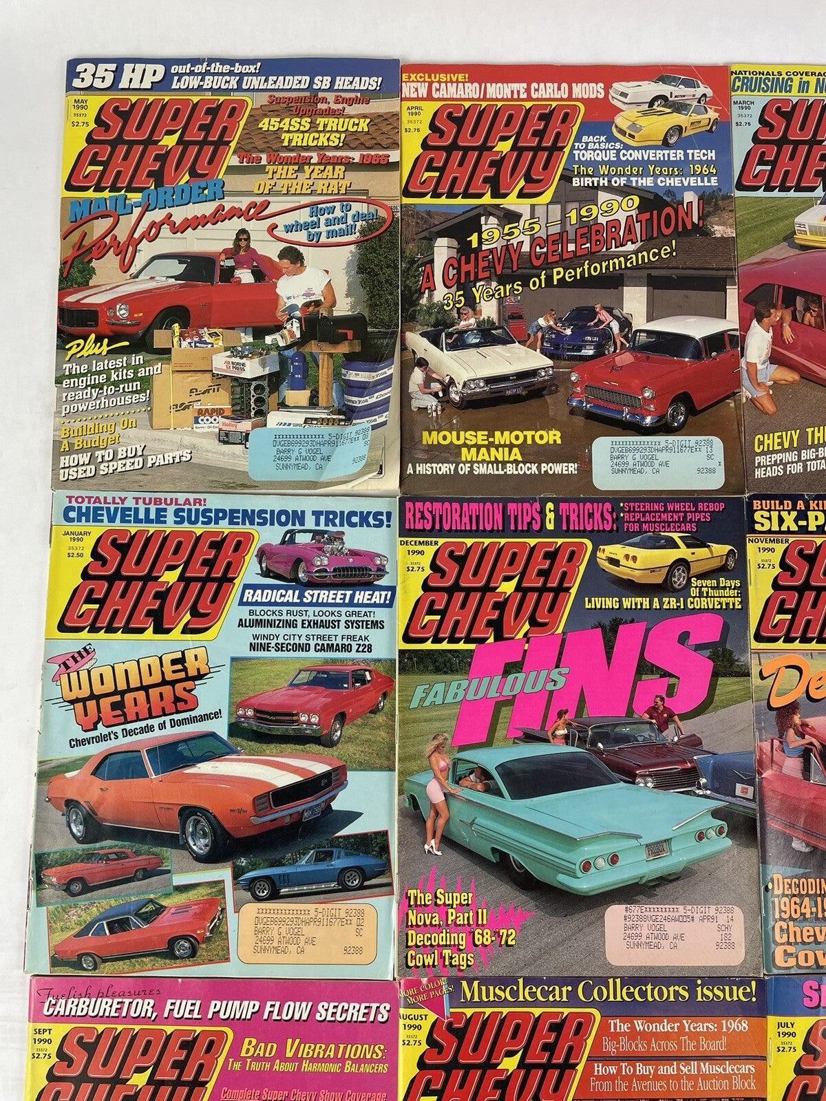 Lot of 12: SUPER CHEVY MAGAZINES Complete Full Set 12 issues Jan to Dec 1990