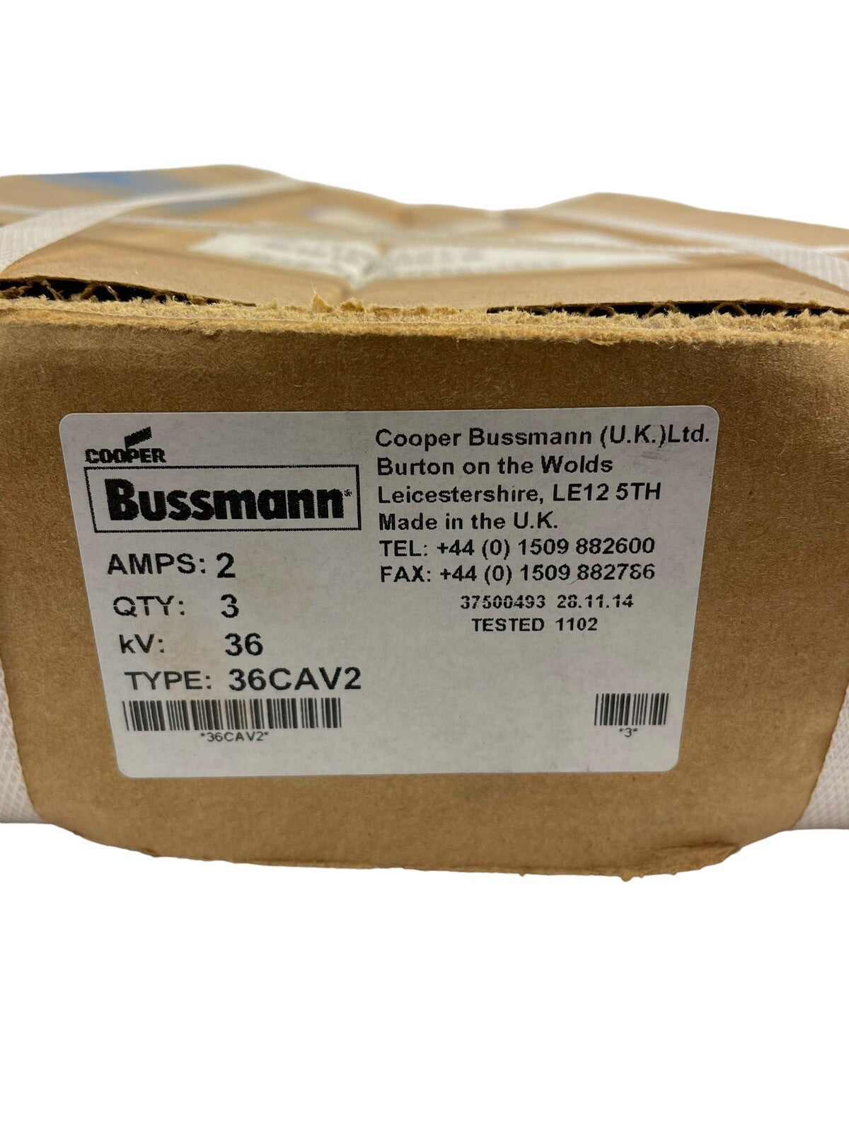 Set of 3: Bussmann Fuse 36CAV2 Model code: 36KV 2A 17" FUSE
