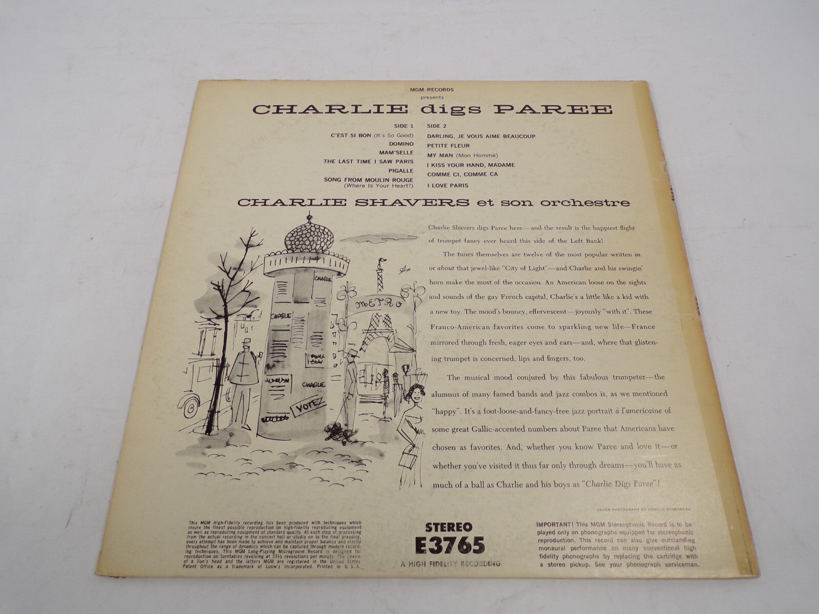 Charlie Digs Paree Charlie Shavers Microgroove Long Playing Stereo Vinyl Record