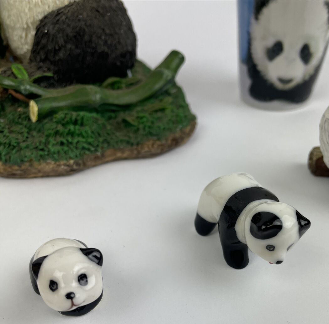 Lot Of 9 x Assorted Panda Bear Sculpture FIGURINES Gunus Ailuropoda + Furry Pez