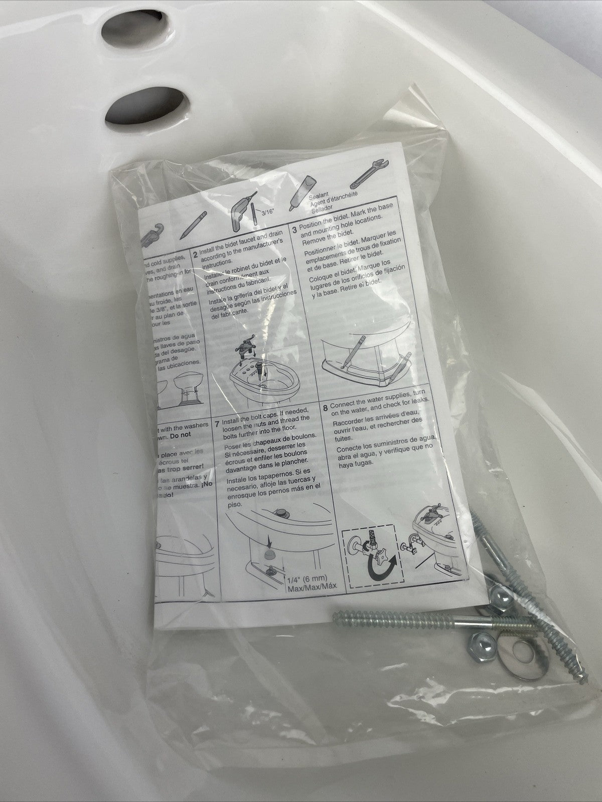 Kohler San Tropez white vertical spray bidet with 4 faucet holes
