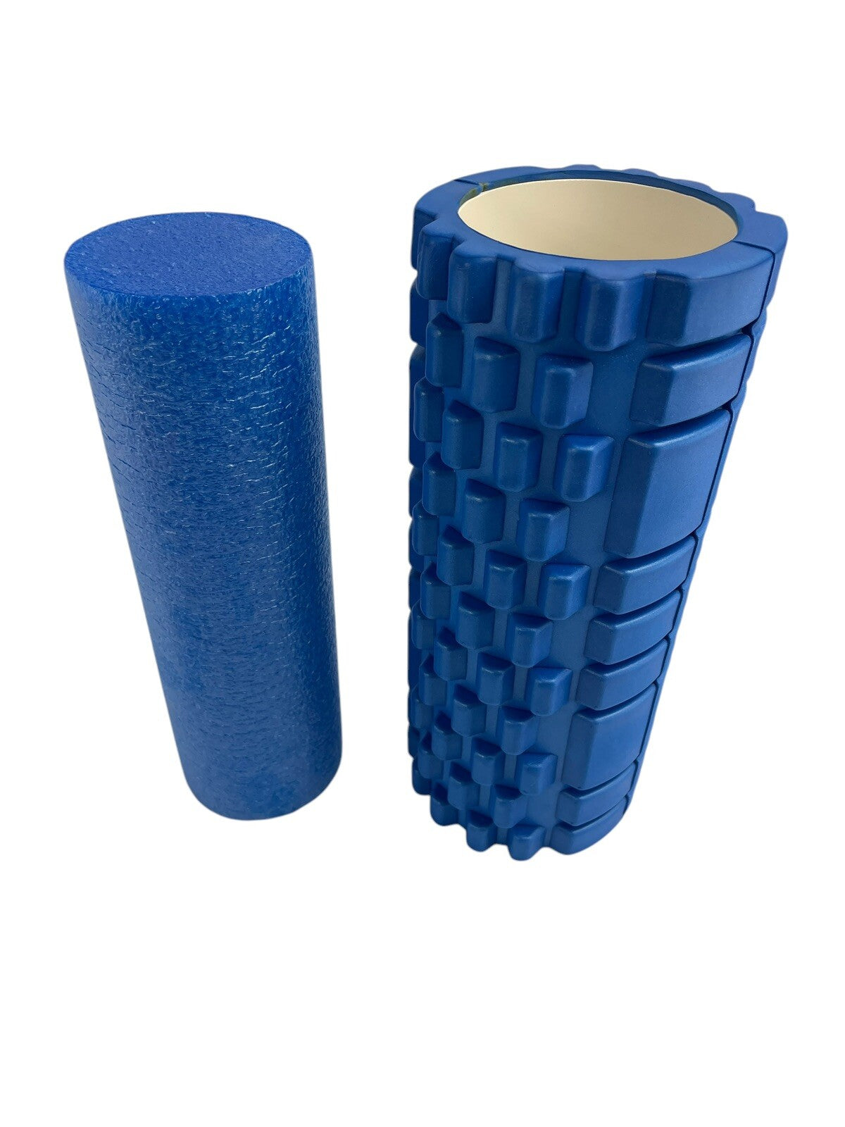 Yes4All blue 13-inch high-density firm foam roller for muscle massage and recovery.