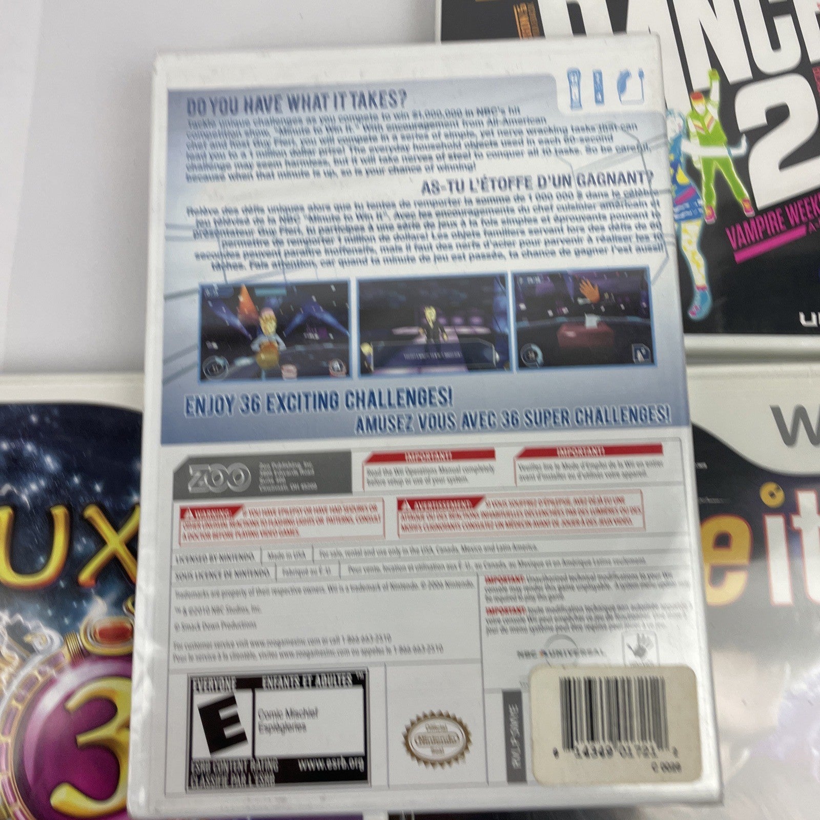 Lot Of 4 Wii Games - Minute Win It - Just Dance 2 - LLUXOR 3 - Twilight Scene It