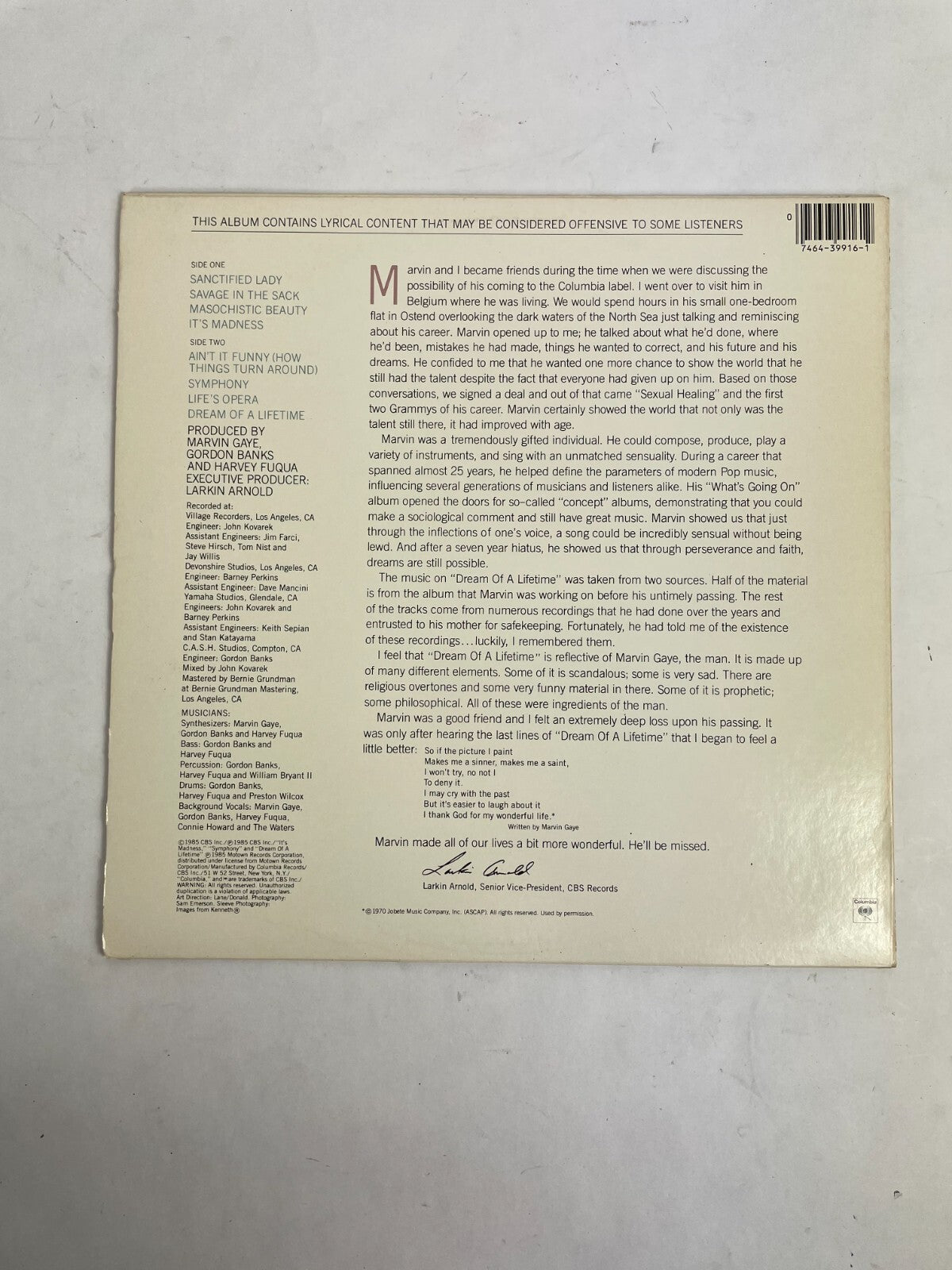 Marvin Gaye Dream Of A Lifetime Vinyl Record