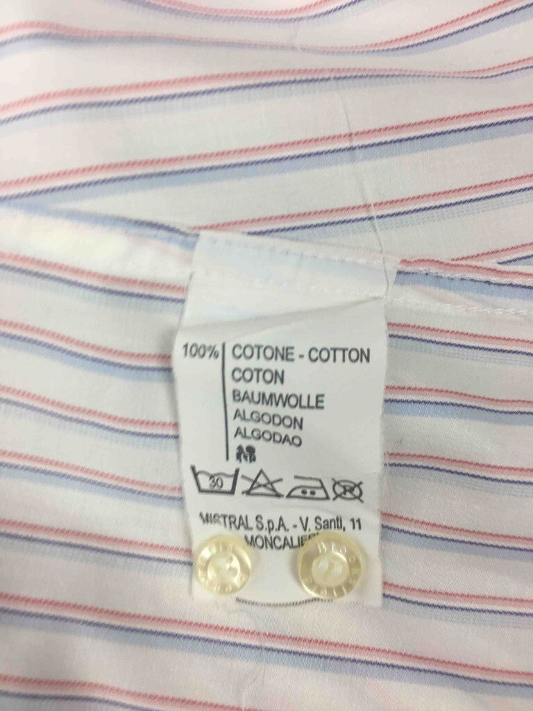 Brooksfield Mens Dress Shirt White Striped Button Down Long Sleeve Cotton 44