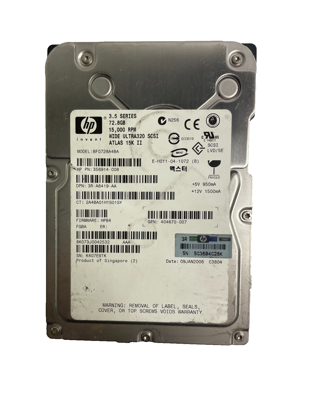 HP Model BF0728A4BA 15000RPM High-Performance Internal Hard Drive Cache 8 MB