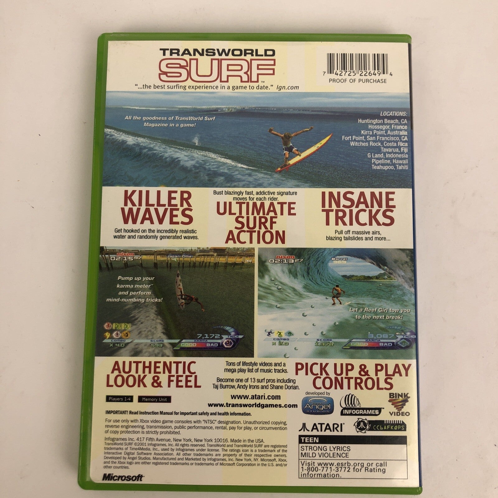 TWS Transworld Surf ( Microsoft XBOX ATARI ) Manual Cover Art Disk INFOGAMES