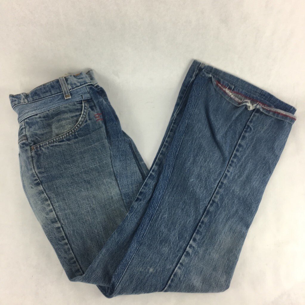 Womens Straight Leg Jeans Blue Zip Fly Mid Wash Ultra Low Rise Pockets Cotton 26