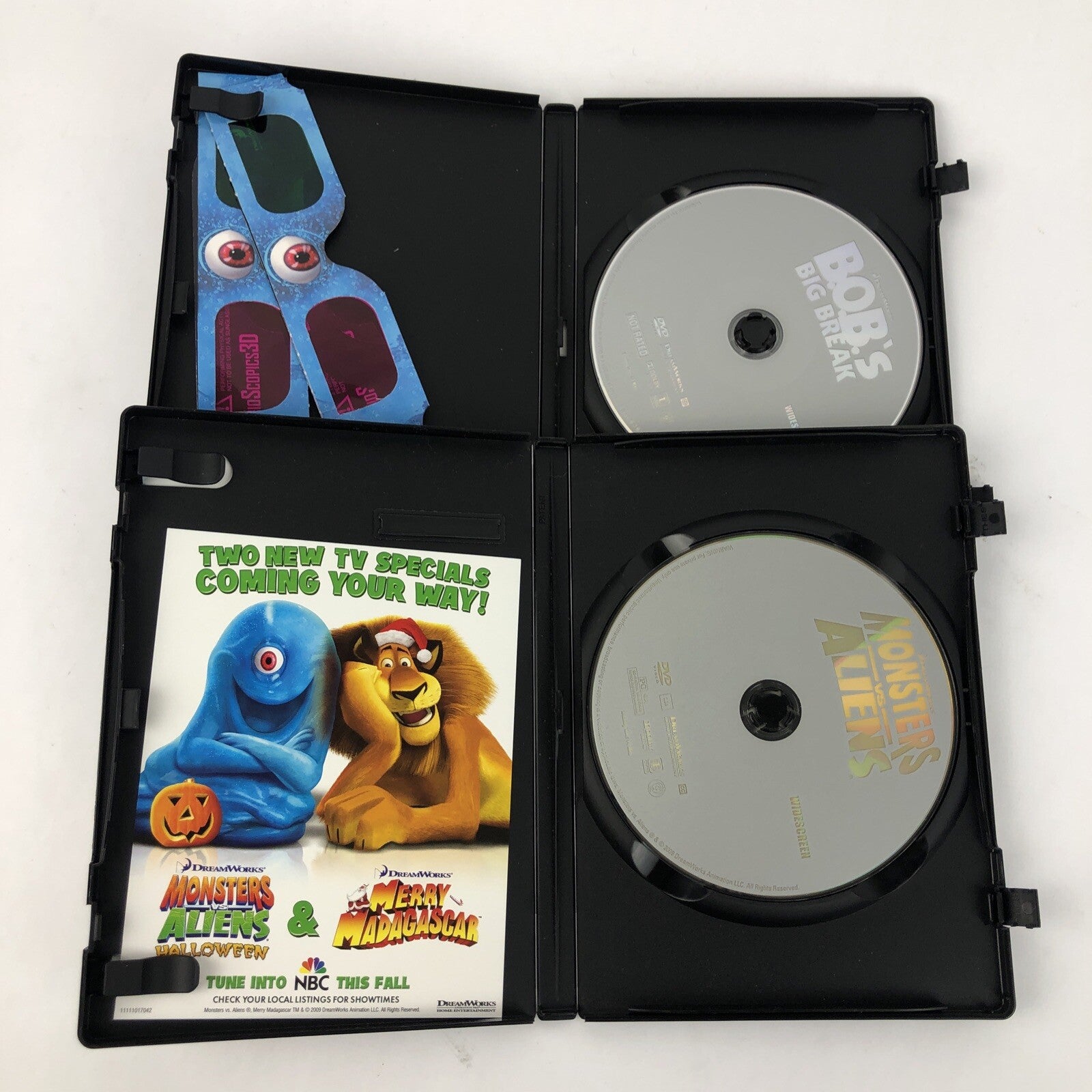 DREAMWORKS Monsters Vs Aliens (2018) B.O.B’s Big Break w 3D Glasses (2009) DVD