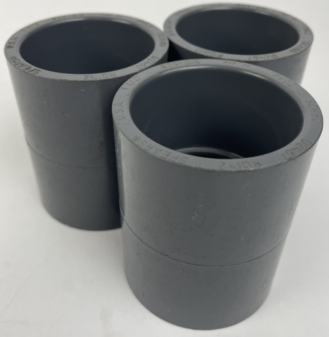 LOT OF 3 x Lasco / Spears Sch 80 PVC 1 1/2" Coupling Slip Fitting D2467 NOS