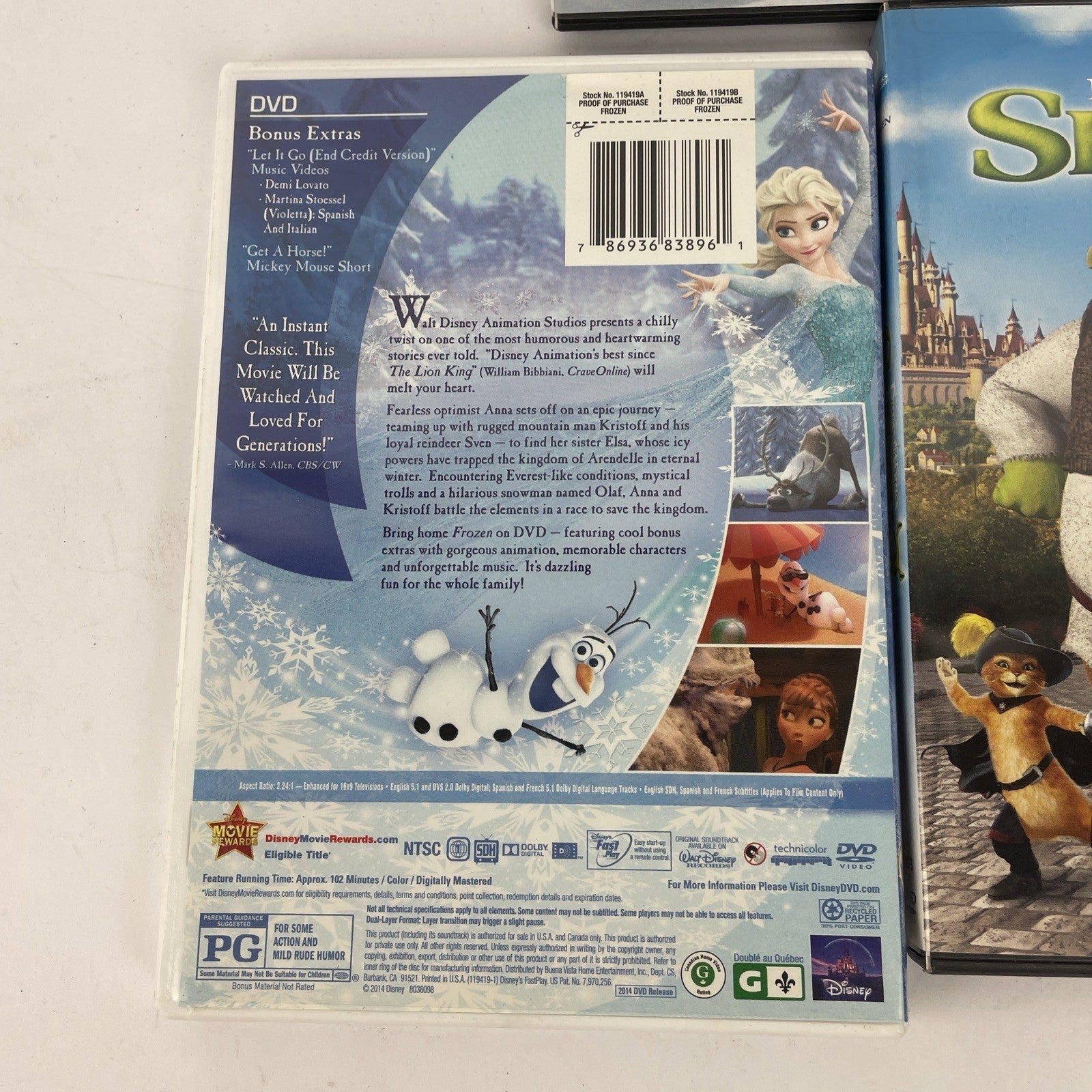 Lot of 3 x Disney DreamWorks DVD Video (s) - Shrek 2 - Happy Feet - Frozen