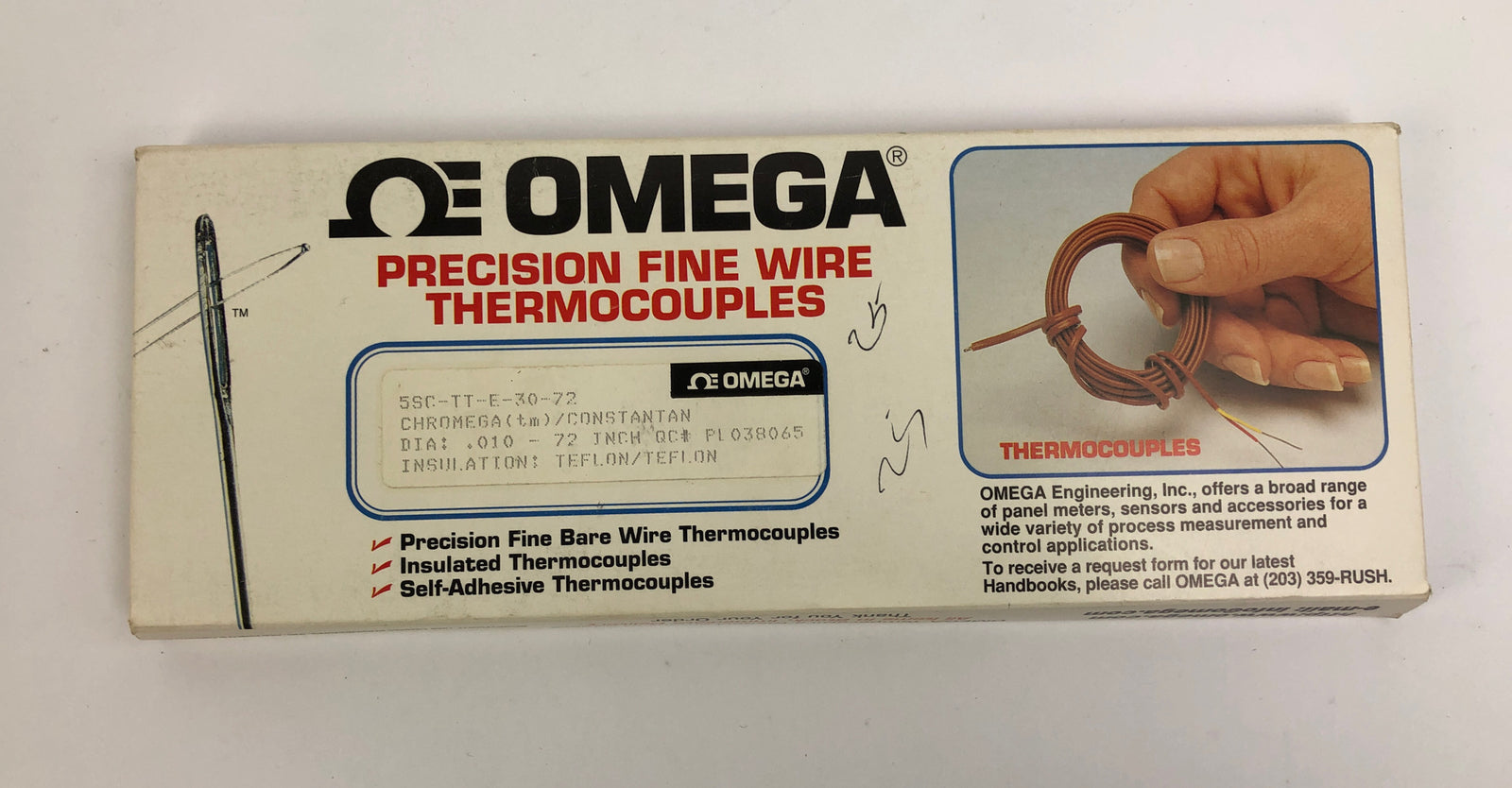 5 x Omega Engineering precision fine wire thermocouples 72" .010 Diam. LOOK