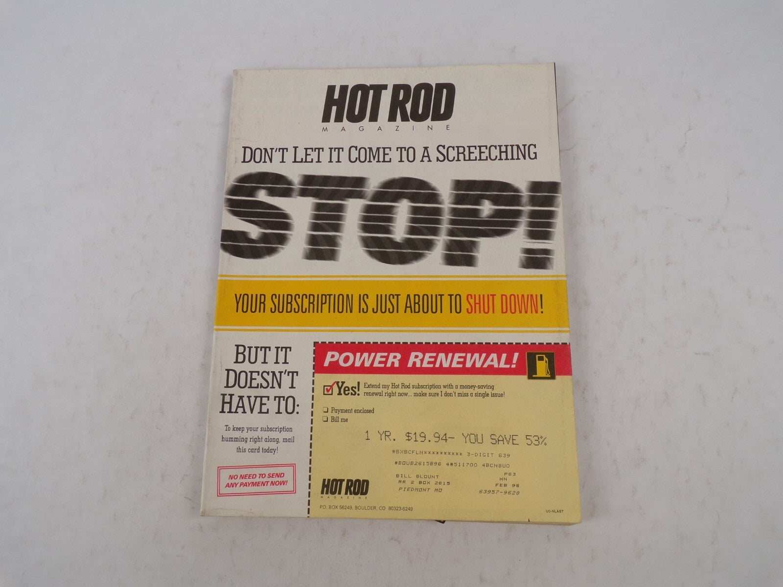 February 1998 Hot Rodding Magazine Don't Let It Come To A Screeching Stop! Your