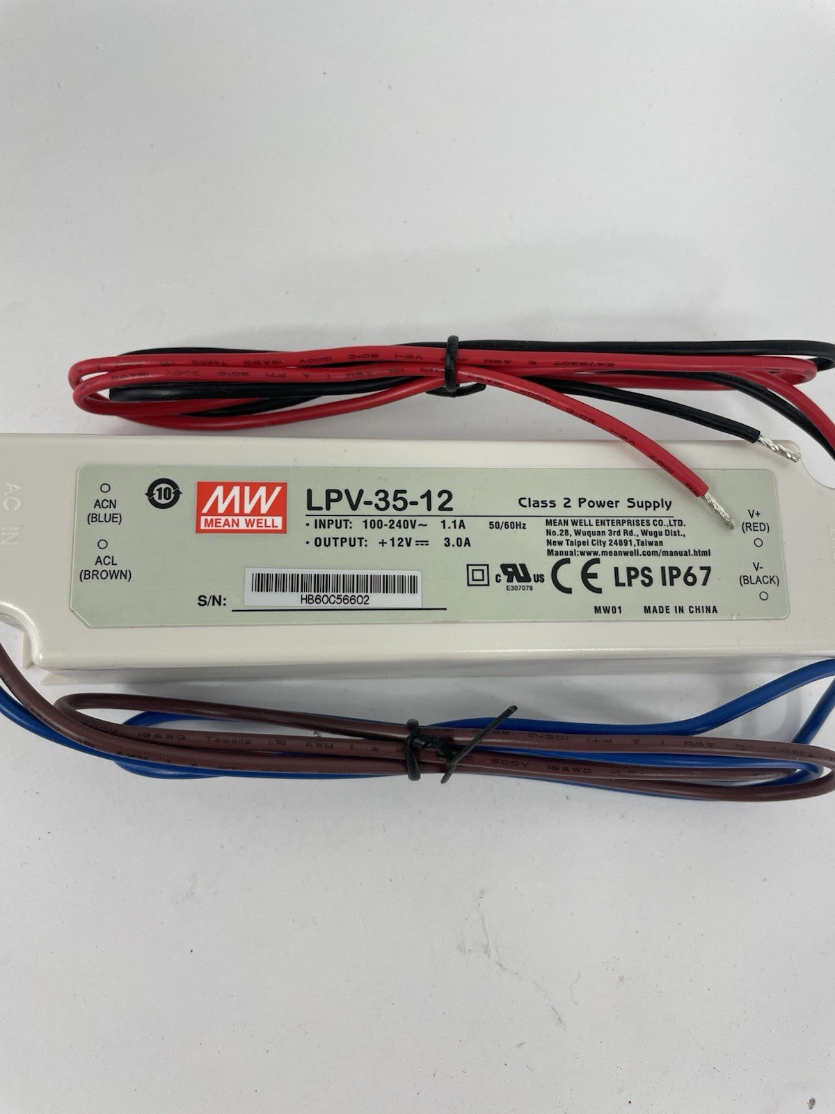 Mean Well LPV-35-12 Power Supply / LED Driver 90-264 VAC Input 35W 3A 12V Output