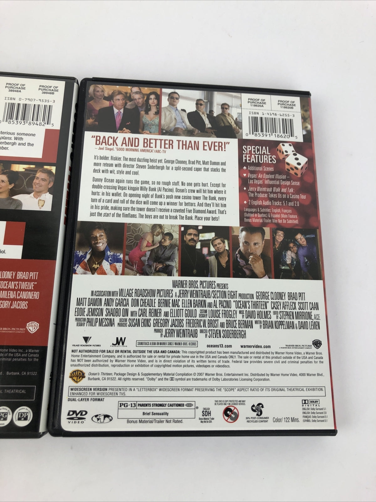 OCEAN'S ELEVEN TWELVE THIRTEEN TRILOGY (3) DVD Lot George Clooney Brad Pitt MINT